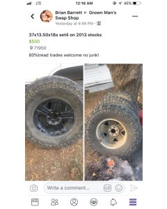 37/13.50on 2013 stock Chevy black rims